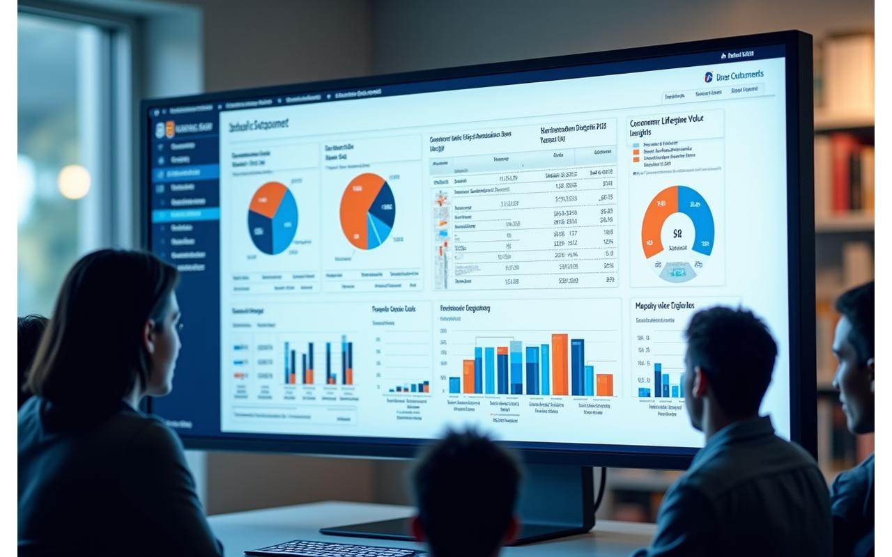 A detailed analytics dashboard section focusing on customer behavior with infographics displaying demographic breakdowns, purchase patterns, and customer segmentation for a retail business.