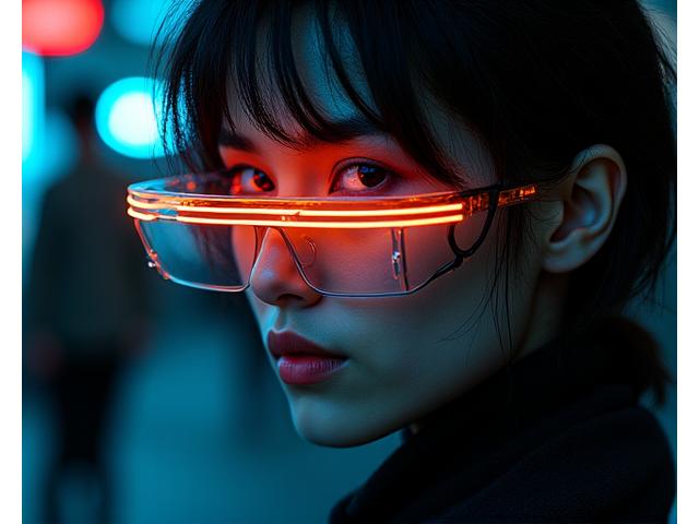 Abstract portrait of an artist with their face partially obscured by digital gltches and neon outlines, suggesting a mysterious yet highly creative persona.