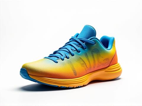 Customer designed sneaker featuring vibrant gradient colors and graffiti-inspired text