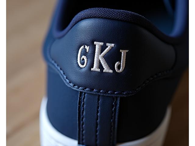 Customized sneaker shoe featuring personalized embroidery and engraved details