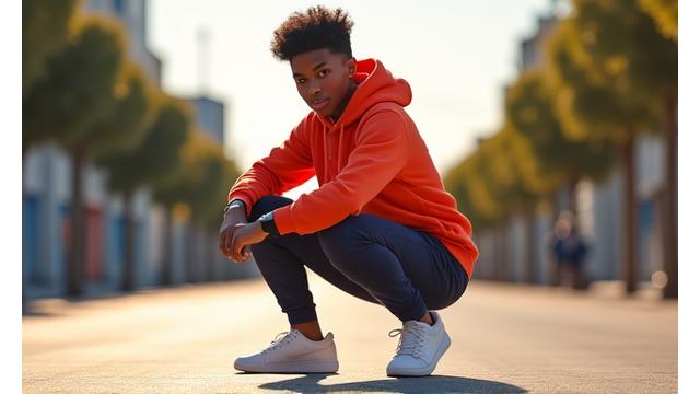 Person in stylish athleisure wear walking in an urban setting.