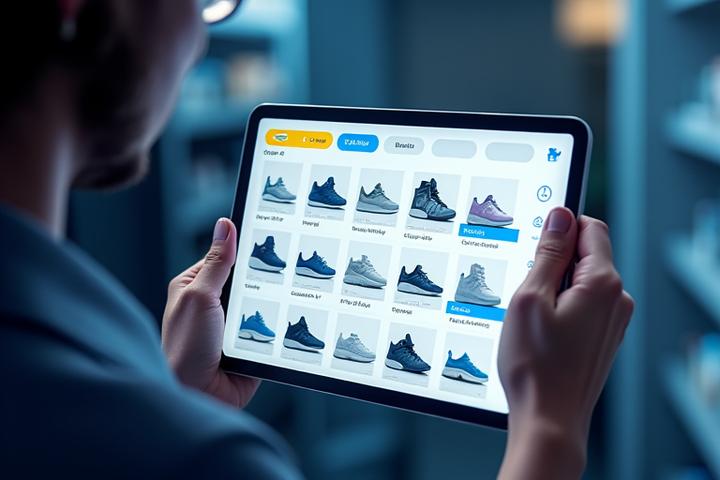 Animated screen recording of a sleek UI showing real-time product filtering results by color, size, and brand.