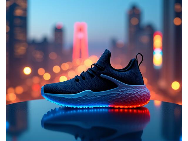 Dynamic overhead shot of a new limited edition sneaker on a minimalist urban-tech backdrop.