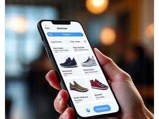 Smartphone displaying StrideVault mobile app interface with product grid.
