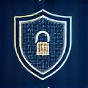 Abstract icon representing data privacy and security with interlocking shields and locks, in the brand's primary blue and accent yellow.