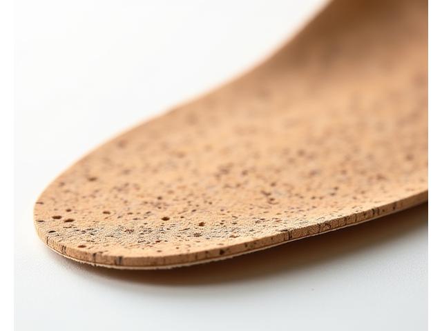 Textured close-up of a sneaker sole made from a blend of cork and bamboo, highlighting its natural and soft appearance.