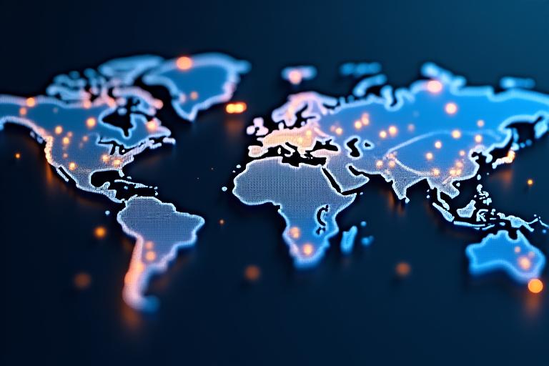 Abstracted global supply chain map showing interconnected nodes, highlighting material origins and production facilities with lines connecting them.